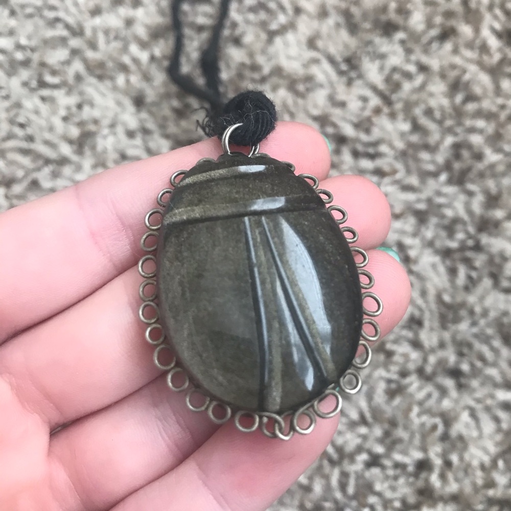 Hematite Beetle Cabachon Pendant